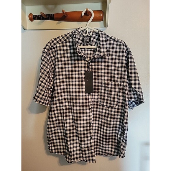 NWT Silver Needle Mens Blue Check Short Sleeve Button Up Shirt Pocket Size XXL - Picture 1 of 5